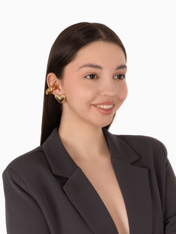 Серьги и каффы QF «Сердечки», набор, бублик, цвет золото