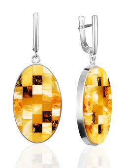 Яркие янтарные серьги с мозаикой