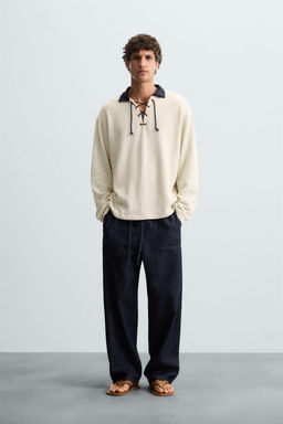 TEXTURED SWEATSHIRT WITH DRAWSTRING