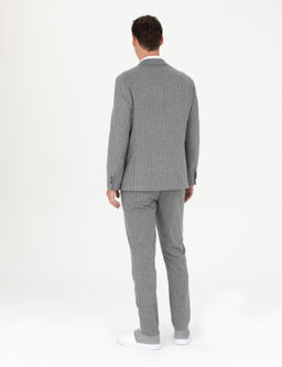 Gri Ekstra Slim Fit _izgili Tak_m Elbise