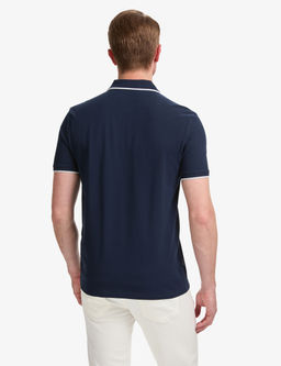 Lacivert Slim Fit %100 Pamuk Fermuarl_ Polo Yaka Ti__rt