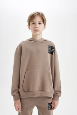 Erkek Cocuk Oversize Genis Kal?p Kapusonlu Cepli Kal?n Okul Sweatshirt