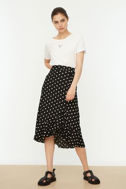 TRENDYOLMILLA K?rm?z? Bask?l? Buzgu Detayl? ve Volanl? Yuksek Bel Esnek Etek TWOSS21ET0029 фото 11