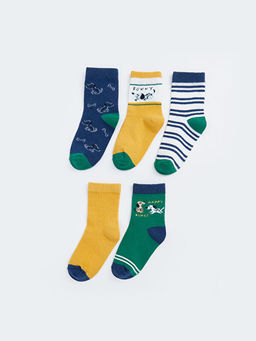 Bask?l? Erkek Bebek Soket ?orap 5li