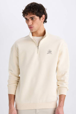 Comfort Regular Fit Rahat Kal?p Fermuarl? Dik Yaka Bask?l? Sweatshirt - Defacto фото 4