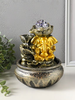 Фонтан настольный с подсветкой «Ганеша у цветущим лотосом», 16×16×23 см