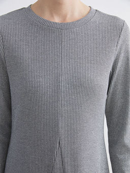 B?y?k Beden Bisiklet Yaka Fitilli Elbise