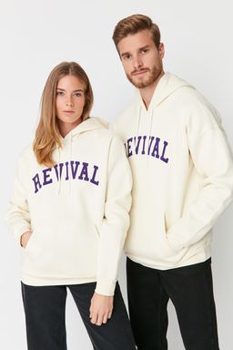 TRENDYOL MAN Kiremit Oversize/Genis Kesim Kapusonlu Ici Polar/S?cak Tutan Pamuk Unisex Sweatshirt TMNAW22SW1462