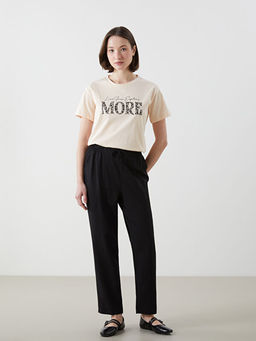 Bisiklet Yaka Bask?l? Kad?n Ti??rt