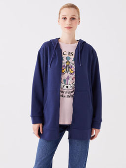 Kap??onlu D?z Oversize Kad?n Kal?n Fermuarl? Sweatshirt