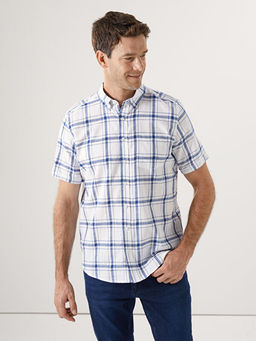 Regular Fit K?sa Kollu Ekose Poplin Erkek G?mlek