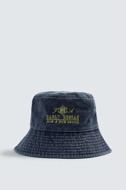 Панама Bucket lavado bordado contraste голубая