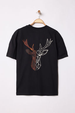 TRENDYOL MAN Siyah Oversize/Genis Kesim S?rt Hayvan Bask?l? %100 Pamuk T-Shirt TMNSS25TS00117 - Trendyolmilla фото 8