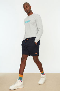 Lacivert Regular/Normal Kesim K?sa Boy PU Etiketli Lastik Belli Bagc?kl? Sort TMNSS22SR0403