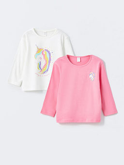 Bisiklet Yaka Bask?l? K?z ?ocuk Bluz 2li