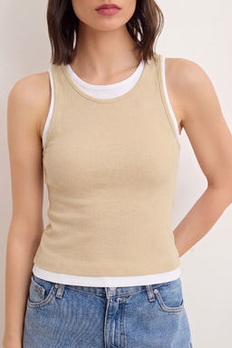 Wardrobe Essentials-Bej _ift Katl_ Fitted/V_cuda Oturan Kolsuz Esnek _rme Atlet TWOSS26AL00009 - Trendyolmilla фото 3