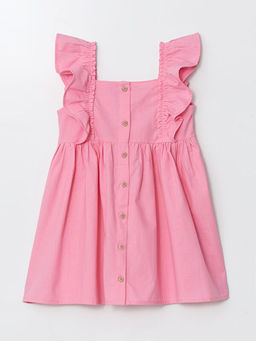 Kare Yaka Keten Kar???ml? K?z ?ocuk Elbise