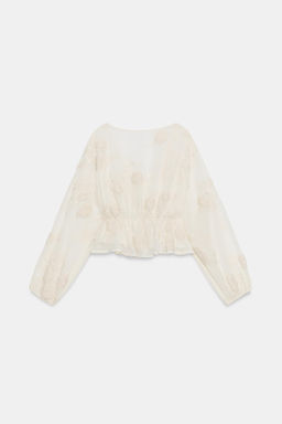 BLUSA SEMITRANSPARENTE BORDADOS / Beige claro - Zara фото 9