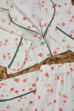 Trendyolmilla Pembe %100 Pamuklu Cicekli Biyeli Orme Pijama Tak?m? THMAW25PT00202  фото 12