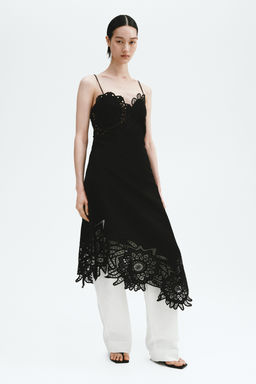 Vestido en mezcla de lino con detalles de encaje - H&m фото 2