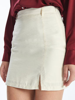 Beli Fermuarl? D?z Keten G?r?n?ml? Kad?n Etek