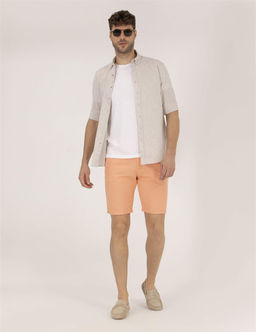 Turuncu Slim Fit Keten Kar___ml_ Bermuda _ort