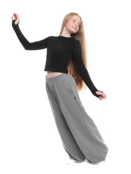 Лонгслив трикотажный спортивный с вырезом для пальца 22-7695 черный - Mini maxi фото 13