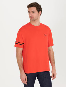 K_rm_z_ Bisiklet Yaka Oversize T-Shirt