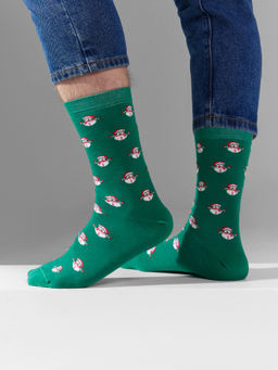 Цена за 5 пар! Носки мужские зеленые с узором "Снеговички"