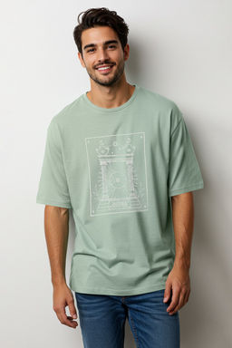 Mint Oversize/Genis Kesim Nak?sl? %100 Pamuklu Tok Kumas T-shirt TMNSS25TS00054