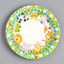 Цена за 100 шт. Тарелка одноразовая Зверюшки ламинированная, картон, 18 см