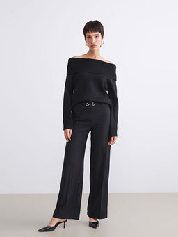 Beli Kemerli Geni? Pa?a Kad?n Pantolon