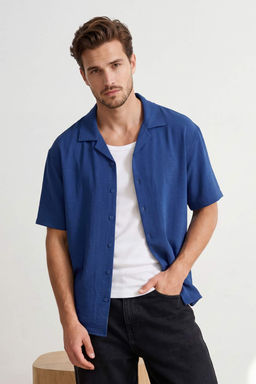 TRENDYOL MAN Siyah Siyah Oversize Fit Yazl?k K?sa Kollu Keten Gorunumlu Gomlek Gomlek TMNSS24GO00019 - Trendyolmilla фото 30