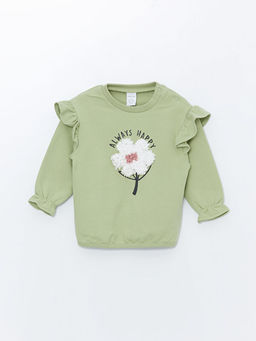Bisiklet Yaka ?i?ekli K?z Bebek Sweatshirt