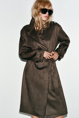 LONG FAUX SUEDE TRENCH COAT WITH BELT - Zara фото 14