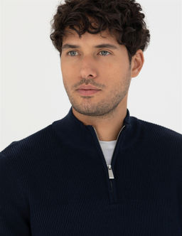 Lacivert Slim Fit Fermuarl_ Dik Yaka Triko Kazak - Pierre cardin фото 2