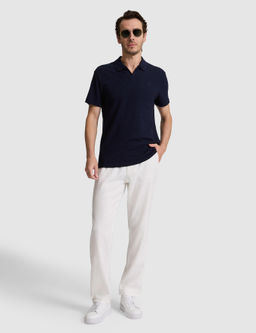 Lacivert Slim Fit %100 Pamuk Apa_ Yaka T-shirt