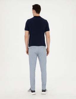 A__k Mavi Slim Fit Gofre Ba_c_kl_ Kanvas Pantolon