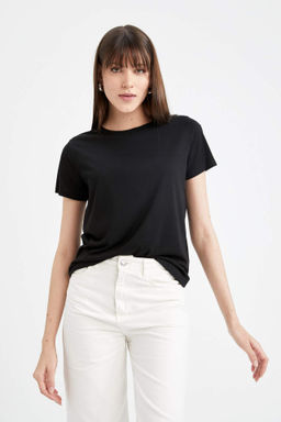 Regular Fit Bisiklet Yaka Basic Duz K?sa Kollu Beyaz Tisort - Defacto фото 3