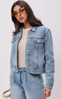 Джинсовая куртка Fine Joyce F312-1237 светло-синяя хлопковая