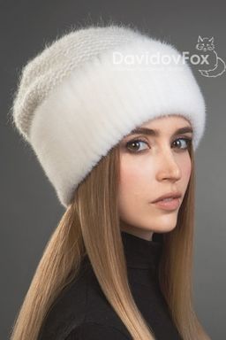 Шапка Камелия норка трикотаж белая
