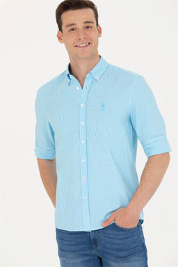 Мужская бирюзовая рубашка с длинным рукавом Неожиданная скидка в корзине