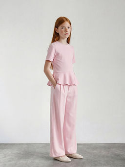 Bisiklet Yaka K?z ?ocuk Volanl? Ti??rt