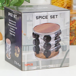 Набор для специй из стекла на подставке «Хай-тек», 19×19×21.5 см, ёмкость, 90 мл, 4×9.5 см, 12 шт.
