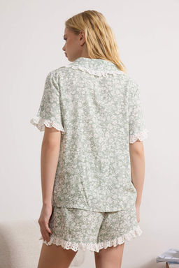 Yesil-Cok Renkli Cicekli Brode Detayl? Viskon Dokuma Pijama Tak?m? THMSS26PT00071 - Trendyolmilla фото 4