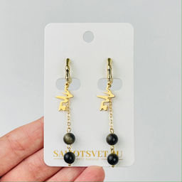 Серьги на цепочке из золотистого Обсидиана