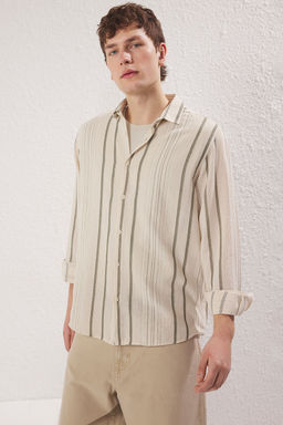TRENDYOL MAN Premium Regular Fit Siyah Cizgili Keten Dokulu Gomlek TMNSS23GO00056 - Trendyolmilla фото 14