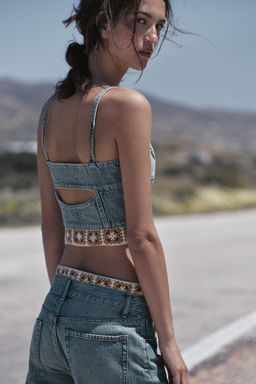 TOP Z1975 DENIM COMBINADO CROCHET / Azul medio - Zara фото 4