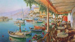 Набор для вышивания PANNA Живая картина JK-2091 Завтрак в кафе у причала 31 х 17.5 см