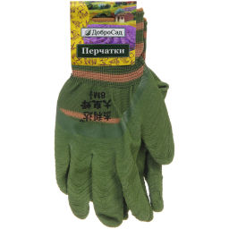 Цена за 12 шт. Перчатки нейлоновые "Полоска" с резиновым покрытием полуоблитые, зеленые 8 р-р ДоброСад